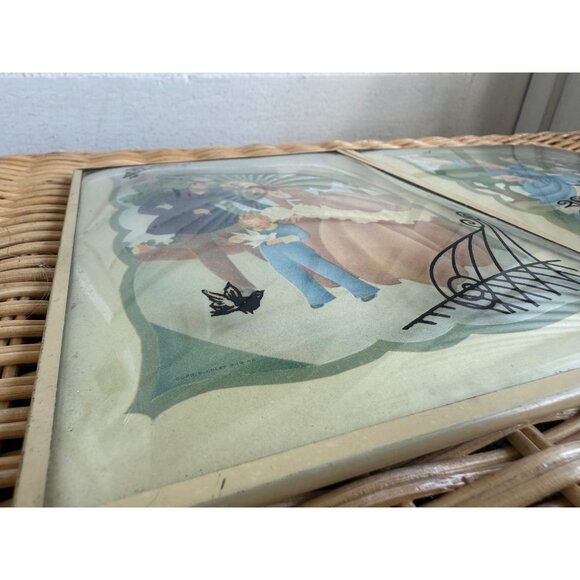 Vintage 40's Silhouette Reverse Paintings Convex Glass Victorian Woman Man Child - Picture 4 of 11